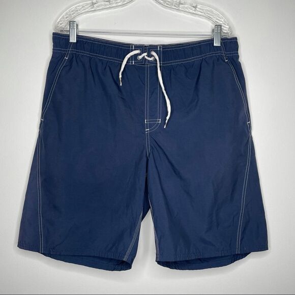 Nike Vintage 90s Navy Swoosh Men's Swim Trunks VTG Retro - Picture 1 of 8